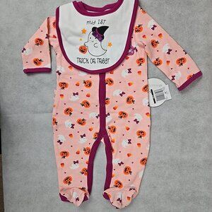 Konala Baby Girl 0-3 mo "My First Trick or Treat" Halloween Sleeper Bib Set New